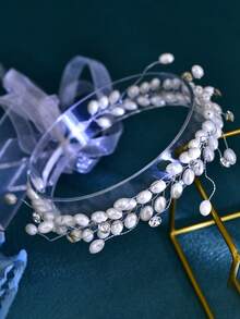 1PC Elegant Pearl Bridal Hairband Fashion Rhinestone Handmade Women's Headband Suitable For Wedding Holiday Party Hair Accessories - White - View 6
