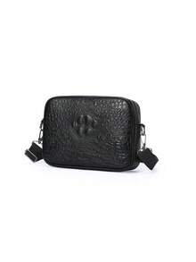 Retro Crocodile Print Men's Crossbody Bag Front Chest Bag Lightweight Shoulder Bag For Outdoor Adventures - Black - View 1