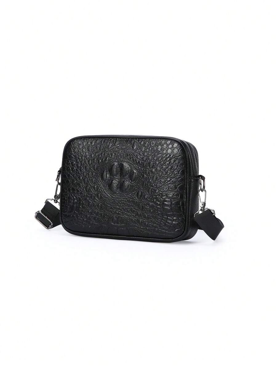 Retro Crocodile Print Men's Crossbody Bag Front Chest Bag Lightweight Shoulder Bag For Outdoor Adventures - Black - View 1