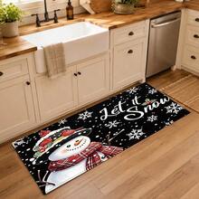 1pc Kitchen Floor Mat, Soft Faux Cashmere Material, Christmas Snowman Pattern, Non-Slip Kitchen Mat, Absorbent Bathroom Mat, Entryway Doormat, Bedroom Door Mat, Suitable For Multiple Scenarios, Room Decor, Holiday Gift - Multicolor - View 4