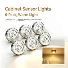 1PC/3pcs/6pcs/10pcs Silver Push Light, 3 LED Wireless Cabinet Night Light, Yellow/White Light Round Push Design, Wall Lamp Suitable For Home Lighting, Hallway Bathroom, Bedroom Kitchen, Cabinet Stairs, Dorm Lighting Gadget (Battery Not Included) - Silver Casing - View 11