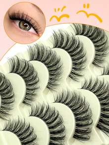 ENCHUW 5 Pairs Lashes With Clear Band Natural Look False Eyelashes Fluffy False Lashes Pack Wispy Eyelashes Curly Eyelashes For Daily Wear - Black - View 3