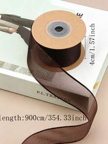10 Yards 1 Roll Autumn Color Series Thick Edge Gauze Ribbon For Flower Bouquet, Floral Art, Gift Wrapping, Cake Packaging, Holiday Party Decoration - Coffee Brown - View 3