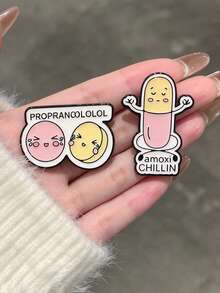 QIHOO 1pc Funny Medical Enamel Brooch Propranolol Amoxi Chillin Cartoon Pill Lapel Pin, Cute Mental Health Brooch For Backpack, Clothing Decoration Gift - Multicolor - View 1