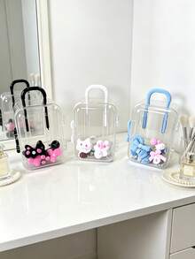 Mini Suitcase Storage Box, Clear Acrylic Mini Luggage Organizer With Handle Wheels, Cute Desk Decor For Hair Accessories Jewelry, Women Girls Travel Essentials - Clear - View 1