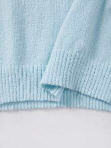 MORI Fall Winter Women Sweaters Y2K Cute Light Blue Fuzzy Crew Neck Solid Pullover Knit Tops School Vacation Brunch Going Out Tops - Blue - View 10