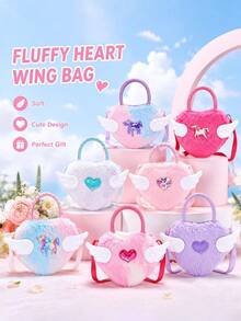 1pc Cute, Colorful, Heart-Patterned Plush Unicorn Crossbody Bag-A Creative New Cartoon-Style Bag, Perfect As A Gift For Children. - Multicolor - View 1