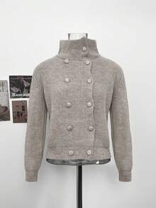 Korean Style Relaxed Slouchy Chic Versatile Vintage Double-Breasted Soft Knit Cardigan Sweater Women Autumn Winter - Khaki - View 7