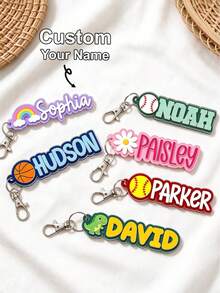 Personalized Acrylic Kids Name Keychain With Icon, Custom Backpack Bag Tag For Boys Girls, Water Bottle Lunchbox School Name Tag, Back To School Gift. - H-custom Name Keychain - View 1