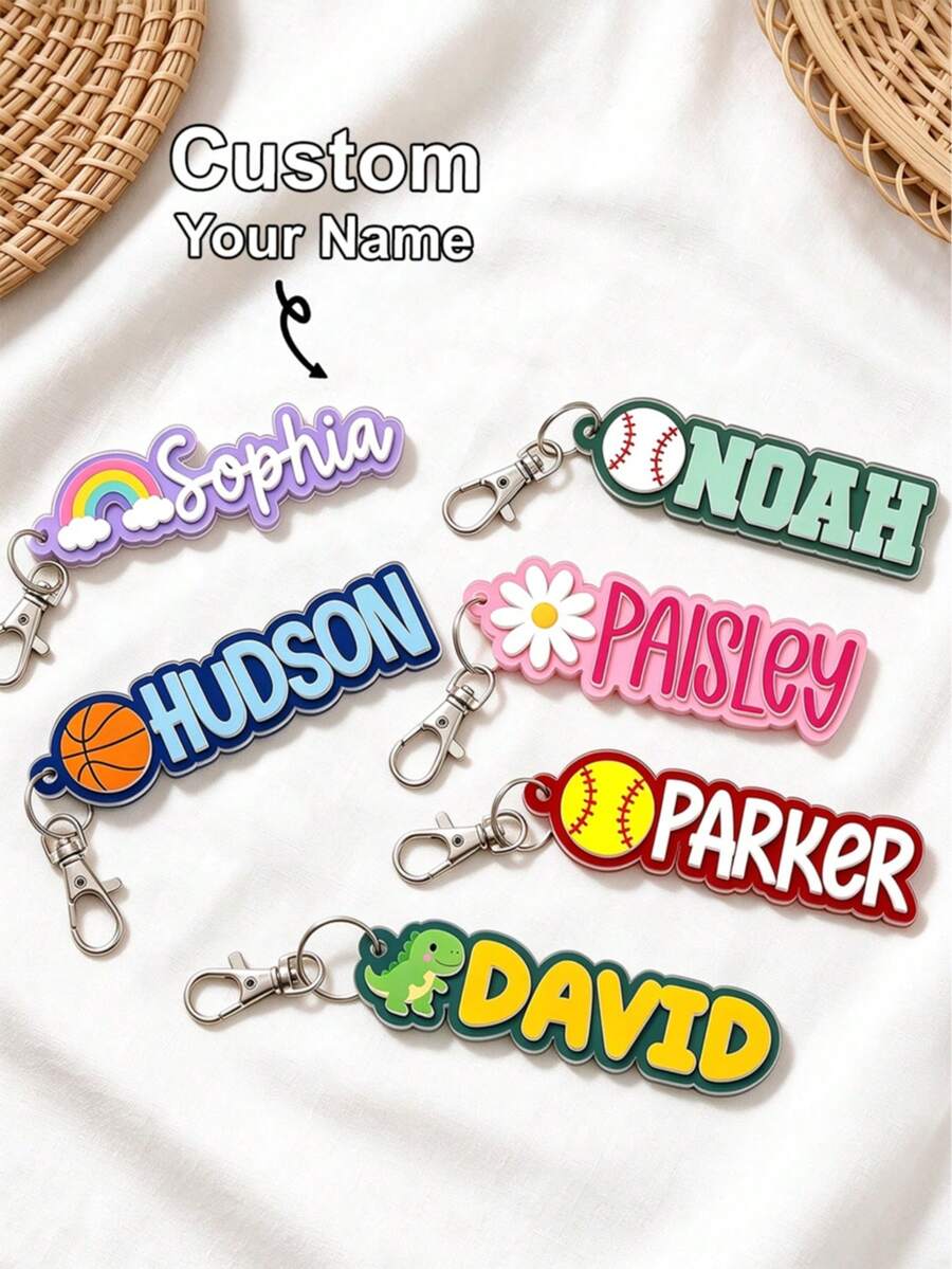 Personalized Acrylic Kids Name Keychain With Icon, Custom Backpack Bag Tag For Boys Girls, Water Bottle Lunchbox School Name Tag, Back To School Gift. - H-custom Name Keychain - View 1