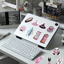 50Pcs Pink‑Purple Mystical Witchcraft Magic Pattern PVC Stickers, Sweet Cool Dark Fantasy Illustration Style, Waterproof PVC Material, Precise Die‑Cut, Tear‑Resistant, For Students & Journal Lovers, DIY Decoration For Journals, Water Bottles, Luggage, Notebooks PVC Decorative Stickers - Multicolor - View 7