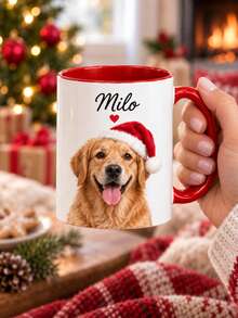 Customized Santa Hat Christmas Ceramic Mug, Personalized Pet Photo Mug, Humorous Dog Mom Gift, Dog Lover Christmas Mug - Multicolor - View 3