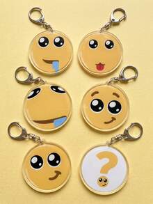1 cái/6 cái móc khóa acrylic anime meme hài hước, series nghệ thuật meme internet gồm biểu cảm mắt to chảy nước dãi, mắt to lè lưỡi, nheo mắt chảy nước dãi, mắt to bĩu môi mỉm cười, mắt to mỉm cười sinh động và dấu hỏi lớn với mặt dây khung tròn meme mini, phụ kiện cho ba lô và chìa khóa xe, quà tặng cho người yêu meme hài hước và văn hóa meme internet - Nhiều màu - Xem 6