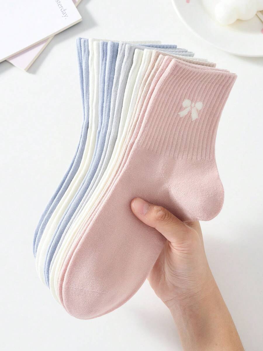 4 Pasang Kaos Kaki Wanita Motif Pita Manis Lucu Warna Polos Panjang Setengah Betis/Panjang/Pendek/Pergelangan Kaki, Kaos Kaki Putih, Kaos Kaki Minimalis, Kaos Kaki Pelajar, Kaos Kaki Kasual Nyaman Kreatif Serbaguna untuk Sehari-hari, Warna Acak, Cocok untuk Kehidupan Sehari-hari, Semua Musim Semi Musim Panas Musim Gugur Musim Dingin - MultiWarna - View 1
