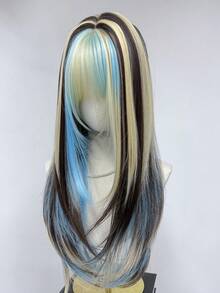 MONEET SECRET 1PC Halloween Series 24 Inch Highlights Wigs Synthetic Machine Woven Long Straight Wig With Bangs Layered Wigs Natural-Looking Finish, Comfortable Fit, For Party, Cosplay, Dating, Christmas Halloween - Multicolor - View 5