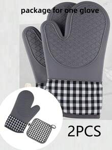 2 قطعة/مجموعة قفازات فرن مقاومة للحرارة، قفازات فرن سيليكون مقاومة للحرارة، قفازات مقاومة للحرارة بنقشة مربعات، قفازات فرن سيليكون سميكة، مناسبة للخبز في الميكروويف، استخدام المطبخ والمنزل، عزل حراري عالي الحرارة - أبيض - مشاهدة 1