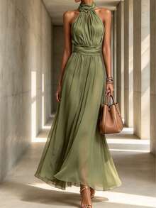 Women Long Dresses - Olive Green - View 3
