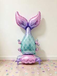 1pc Oversized 150cm Mermaid Tail Shaped Foil Balloon, Large Mermaid Theme Party Decoration, Birthday Party Photo Prop - Standing Mermaid Tail - View 3
