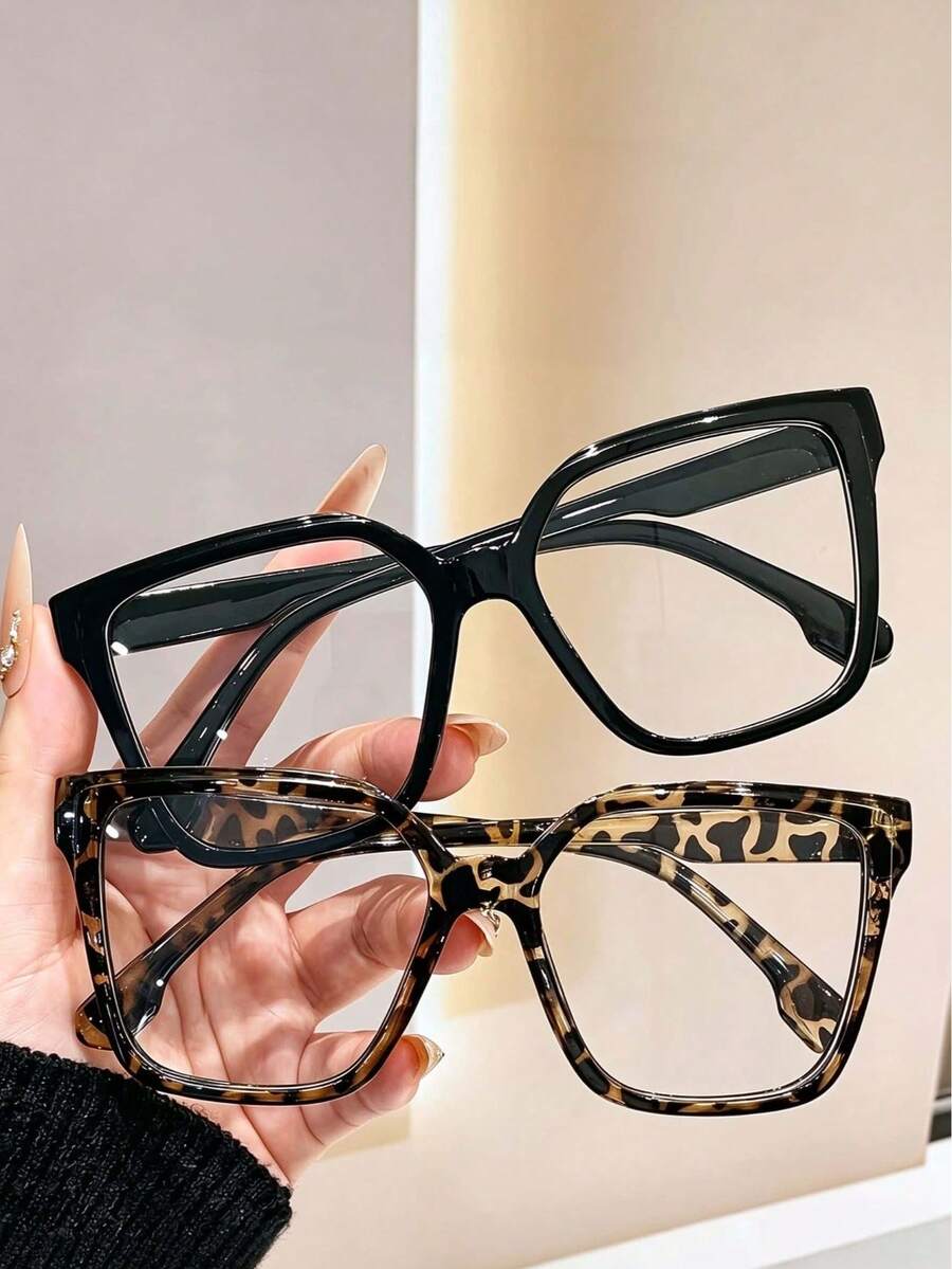 1Pc/2Pcs Unisex Oversized Square Full Frame Glasses, Classic Large Frame, Multi-Color Transparent Glasses, Suitable For Daily Driving, Travel, Parties And Vacations - Transparent - View 1