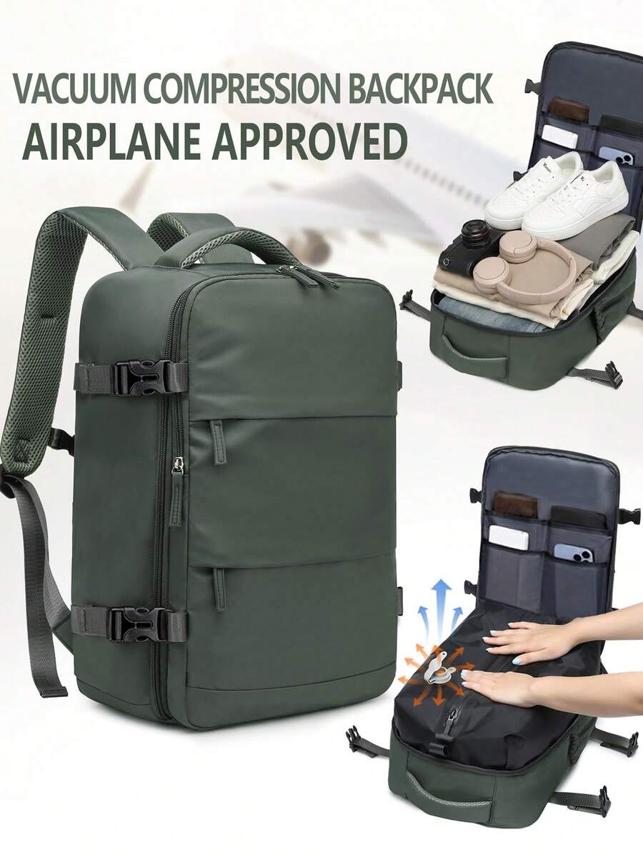 Travel Backpack With Vacuum Compression (With Pump) Portable Combination Laptop Bag Medium Classic Edition Travel Backpack Laptop Backpack Travel Backpack Vacuum Compression Casual Backpack Unisex Short Trip Business Trip Luggage Bag Portable Bag - Multicolor - View 1