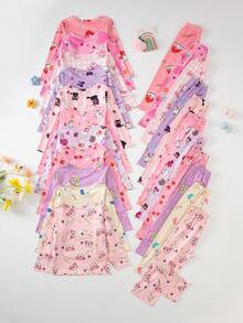 Bộ đồ ngủ bé gái tay dài quần dài 11 bộ, gửi 3 bộ ngẫu nhiên, họa tiết hoạt hình dễ thương, mặc nhà, in tràn toàn bộ - Nhiều màu - Xem 2