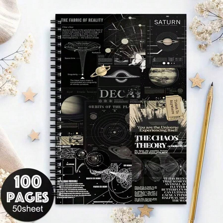 1pc A5 Size Solar System Spiral Notebook, College Ruled, High Quality Paper, Suitable For School, Office, Astronomy Enthusiasts - Perfect Gift For Students, Teachers, Friends, Space Theme Stationery, Universe Theme Stationery, Vivid Illustrations, Study Notes, Premium Stationery, Pen Not Included - One Book (50 Pages, 100 Pages) - View 1