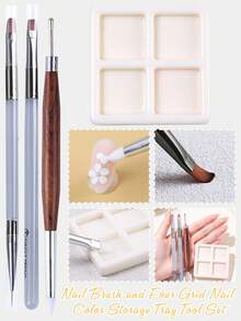 SWEET TREND 4-Piece Nail Tool Set, Equipped With Nail Painting, Wire Drawing, Carving, Adhesive Design Nail Brushes, And A Four Grid Color Storage Tray, Suitable For Nail DIY Salon Design And Daily Nail Care Tool Set - Multicolor - View 4