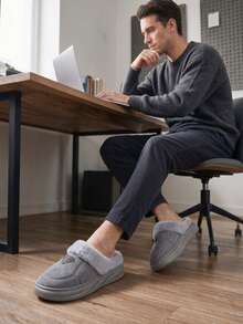 CYFMYD Winter Men's Geometric Pattern Slippers EVA Thick Soled Shoes, Warm Suede Leather, Soft And Comfortable Indoor Shoes, Anti Slip And Cold Resistant - Grey-purple - View 6