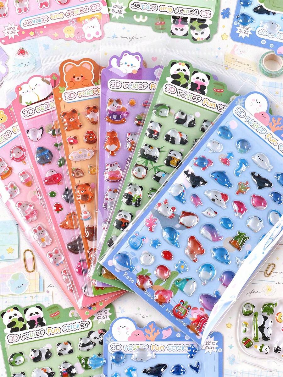 Mini Japanese Style New Cartoon 3D Embossed Stickers, Collage DIY Planner Stationery, Diary Decoration Cute Stickers For Students