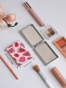 1PC Ins Fruit Series Portable Vanity Mirror, Foldable Lightweight Ultra-Thin Convenient Hand Mirror, PU Leather, Suitable For Multiple Scenarios And All People, Rectangular Mirror, Pocket Mirror, Fresh Cartoon Strawberry Pattern Design, Exquisite And Delicate, Easy To Carry, Handheld Makeup Mirror, 180° Flip Cover, Multi-Functional Mini Mirror, Compact Mirror, Mirrors - Multicolor - View 4
