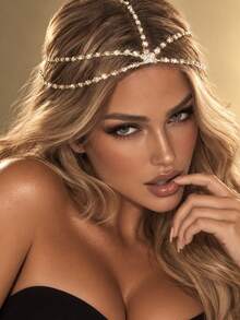 Bohemian Fashion Multi-Layer Rhinestone Head Chain, Shiny Jewelry Accessory For Women's Party - Gold - View 1