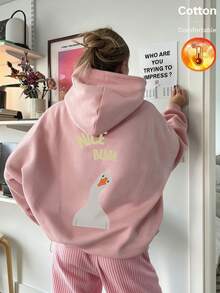 Women's Hooded Sweatshirt For Autumn And Winter, Featuring A Cartoon Goose Graphic And "NICE BUM" Text On The Back, Y2K Style - Sand Red - View 11