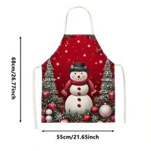 1pc Christmas Cute Snowman Print Apron - Sleeveless Halter Neck Design, Snowman With Top Hat And Red Scarf Paired With Silver Fir Tree And Christmas Ball Pattern, Suitable For Holiday Cooking And Baking, Home Chores Apron, Christmas Holiday Gift - Multicolor - View 10