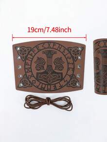 2pcs Vintage Viking Rune Leather Bracers, Medieval Cosplay Arm Guards, Roleplay Stage Accessories, Suitable For Fair, Halloween Costume Accessories - Brown - View 6