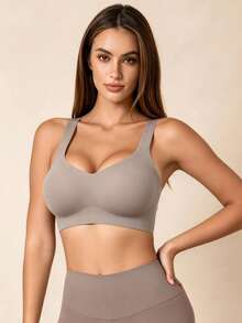 Lilivine Women's Seamless Wireless Bra: Soft, Supportive, Tank Top Style, Breathable Anti-Sagging With Side Support. - Dusty Blue - View 5
