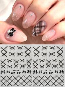 6/2PCS Cute Plaid Nail Art Stickers – Self-Adhesive 3D Designs Featuring Crisscross Patterns And Bows; Perfect For Winter Holiday Nail Decor And DIY Salon-Style Manicures. - Multicolor - View 2