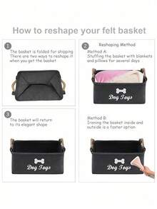 Wooden Handle Square Pet Storage Box - Durable Felt Pet Toy Storage Bin - Polyester Material, Suitable For Cat And Dog Toys, Blankets, Leashes And Pet Food Laundry Basket With Handle Home Storage Box, No Battery Required - Multicolor - View 7