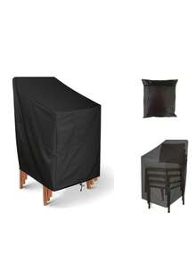 1pc 420D Stackable Patio Chair Covers For Outdoor Furniture, Heavy Duty Outdoor Chair Covers For Stacked Chairs, Protective Chair Cover With Bottom Drawstring, Secure Fit, Full Coverage, For Patio, Garden, Deck, Porch And Backyard Furniture, Black - Black - View 8