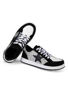 Men's Glitter: Simple, And Versatile Sneakers-Low-Top And Comfortable, Perfect For Vacations, Outings, And Daily Commutes - Black and White - View 1