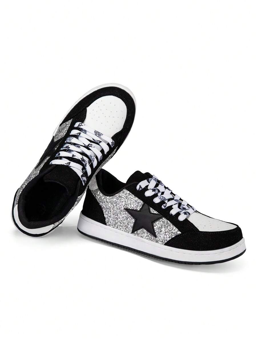 Men's Glitter: Simple, And Versatile Sneakers-Low-Top And Comfortable, Perfect For Vacations, Outings, And Daily Commutes - Black and White - View 1
