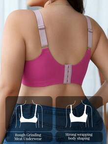 1pc Seamless Contrast Color Lift-Up Plus Size Wireless Push-Up Anti-Sagging Side-Boob Support Bra - Hot Pink - View 2