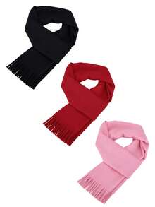 1pc/2pcs/3pcs Women's Autumn/Winter Solid Color Faux Cashmere Long Tassel Scarf, Soft Skin-Friendly Thickened Warm Oversized Shawl, Multi-Color Options, Outdoor Windproof Cold-Resistant Versatile Coat Neck Warmer - Multicolor - View 11