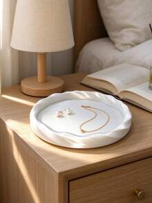 Creative 3D Printed Wave Round Jewelry Tray, Twisted Edge 3D Design, Multi-Functional Storage For Jewelry, Watches And Small Accessories, Minimalist Elegant, Suitable For Vanity, Bedroom Desk Art Decor - Multicolor - View 10