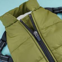 1pc Winter Dog Coat With Adjustable Chest Strap, Zipper, Polyester Filling, Suitable For Small And Medium Dogs - Green - View 9