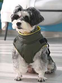 Dog Clothes Winter Wear Small Dog Pet Clothes With Built-In Harness Vest Style Warm Cotton Coat - Dark Green - View 2