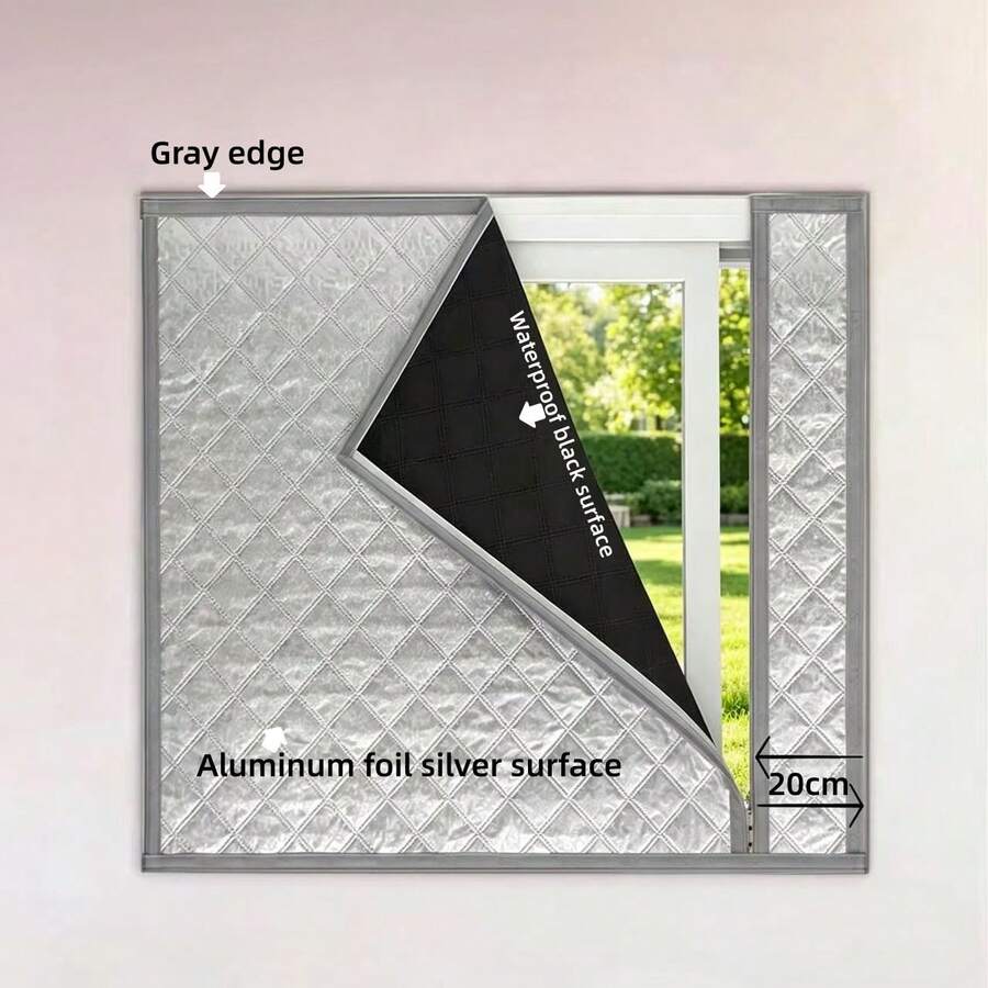 Zippered Aluminum Foil Thermal Curtains, Gray Trim, Thickened Padded Lining, Windproof And Cold-Insulating Winter Window Insulation Curtains - Silver Curtain Grey-edged Right-opening Zipper Style - View 1