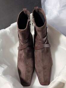 Square Toe Elastic Slim Boots New Autumn/Winter French Vintage Commute Elegant Fashion Versatile Soft Sole Boots - Brown - View 3
