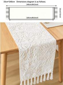 1 pieza Elegante camino de mesa de comedor de doble capa bordado, con flecos hechos a mano, bordado de un solo lado, multiusos para mesa de comedor, decoración de aparador - Base beige con bordado blanco - Ver 16