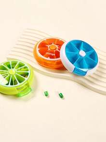 3/2/1pc Rotating Pill Box, Transparent Round Portable Weekly Pill Dispenser, Travel Pill Box With Cleaning Brush, Random Color - one-size - View 3