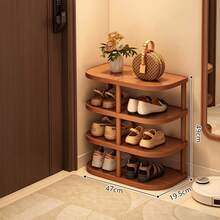Nordic Minimalist Multi-Layer Floor Shoe Rack, Ultra-Thin Narrow Design Fits Small Entryway, Rounded Curved Edges Reduce Bumping Risk, Thickened Board Material Sturdy And Durable, Layered Storage For Slippers And Casual Shoes, Top Shelf Can Hold Bags And Flowers, Easy Installation, Home Entrance Shoe Storage Organizer - Mocha Brown - View 6